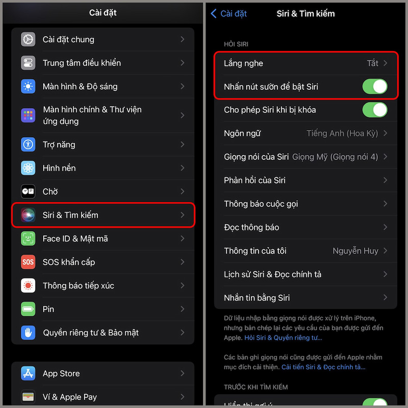 Tắt và bật lại Siri