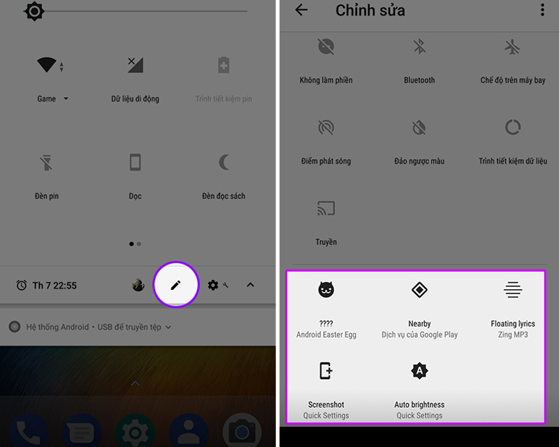 Tùy chỉnh với các tính năng Quick Settings 