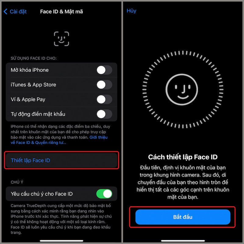 Thiết lập Face ID