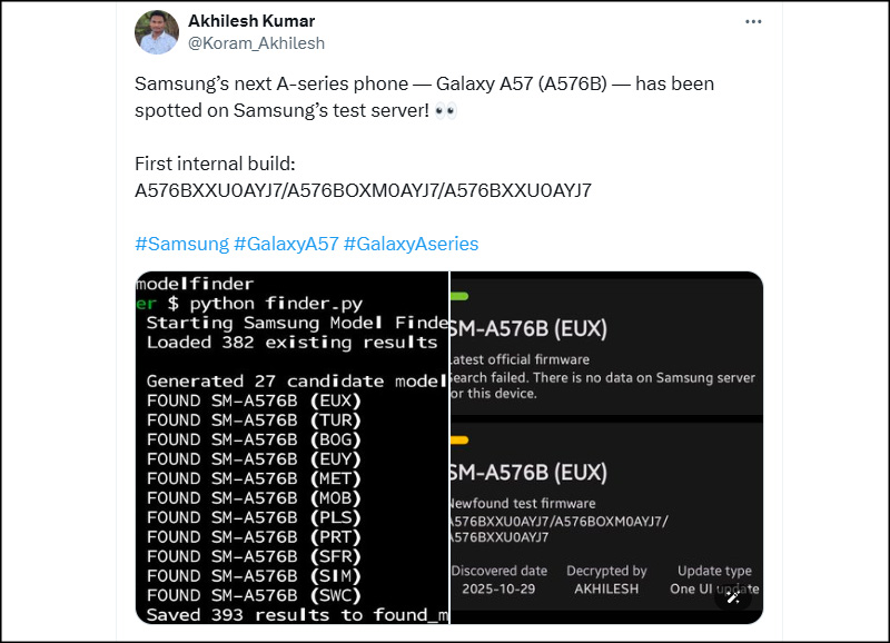 Bài viết về sự xuất hiện của Galaxy A57