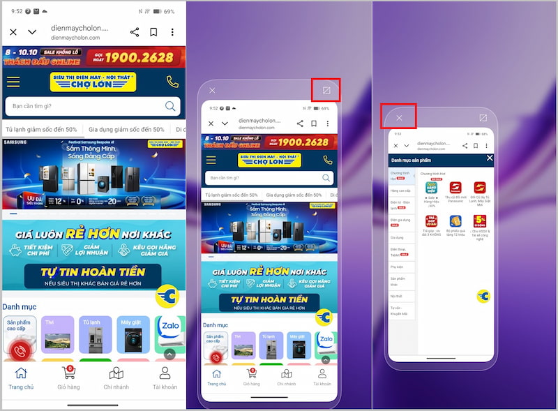 Thao tác để thu nhỏ màn hình sử dụng một tay 