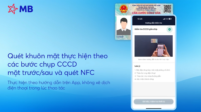 Thực hiện quét khuôn mặt, chụp CCCD, sau đó quét NFC trên CCCD