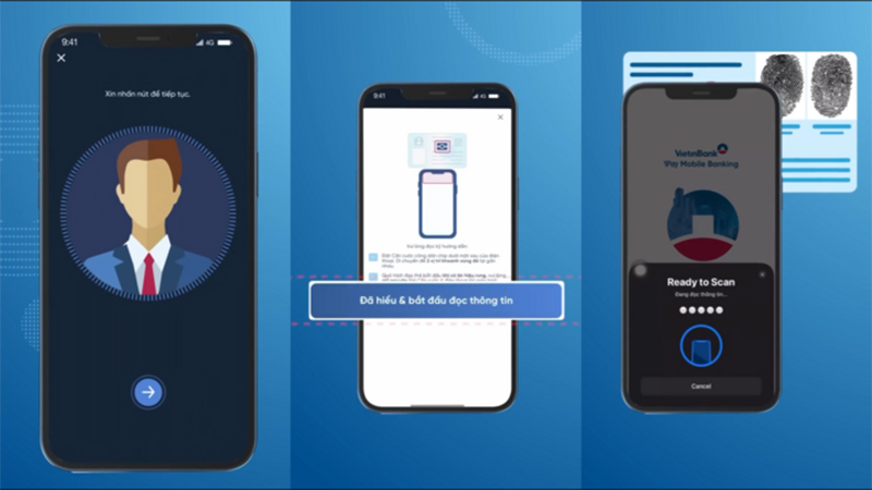 Thực hiện quét khuôn mặt để xác thực danh tính, sau đó tiến hành quét CCCD gắn chip bằng NFC