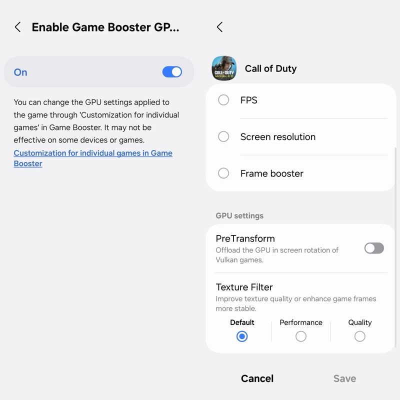 Tính năng Enable Game Booster GPU settings của Game Booster+