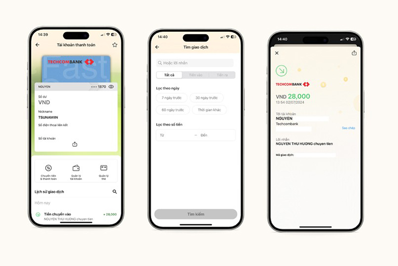 Tra cứu lịch sử giao dịch trên ứng dụng Techcombank