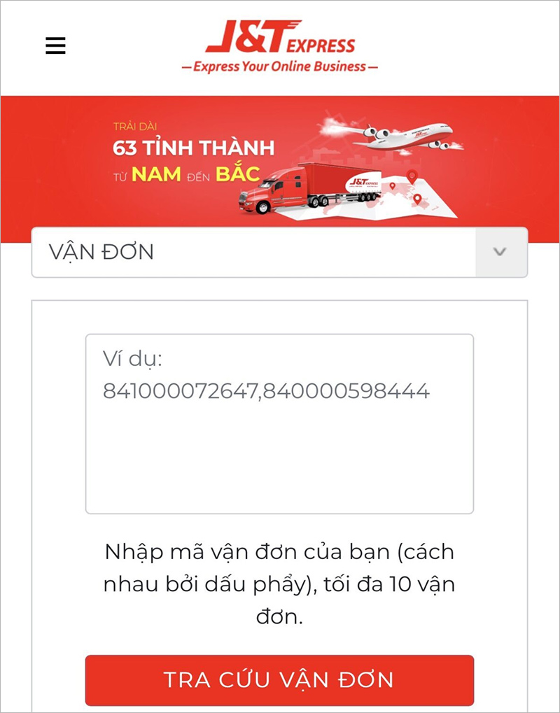 Tra cứu trên website của đơn vị vận chuyển