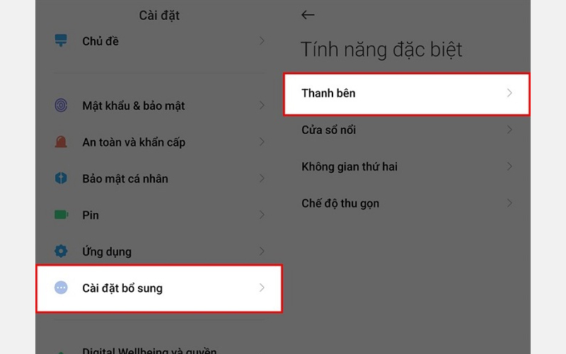 Chọn Thanh bên trong mục Cài đặt bổ sung