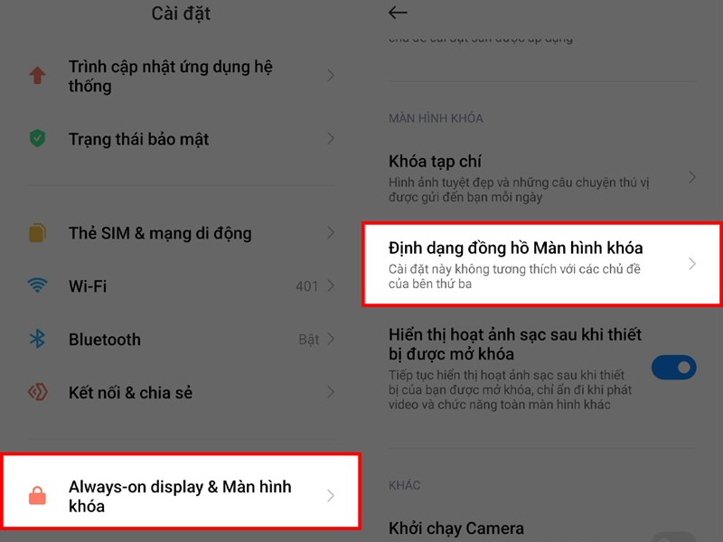 Chọn Always-on Display & Màn hình khóa để tùy chỉnh hiển thị màn hình khóa