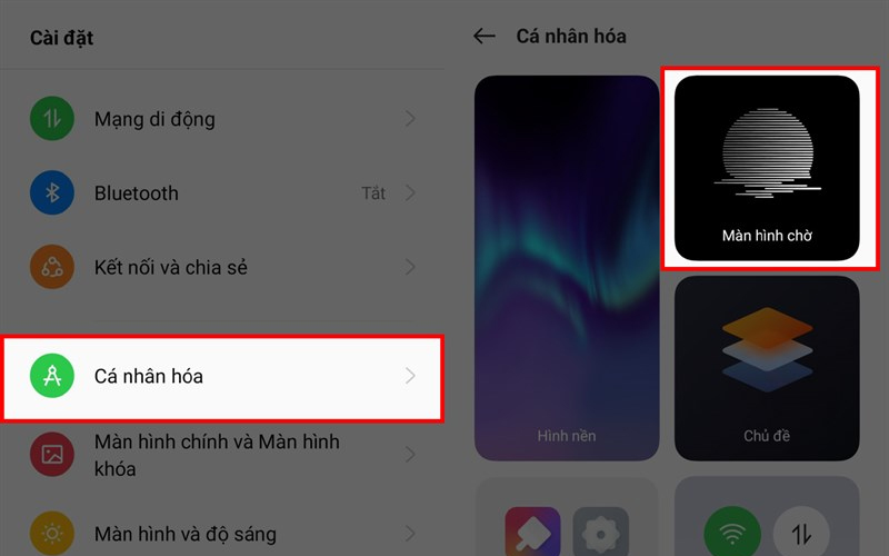 Chọn Màn hình chờ từ mục Cá nhân hóa trong Cài đặt
