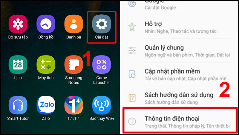 Chọn Thông tin điện thoại trong Cài đặt điện thoại Android