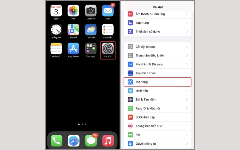 Chọn vào Trợ năng trong cài đặt iPhone