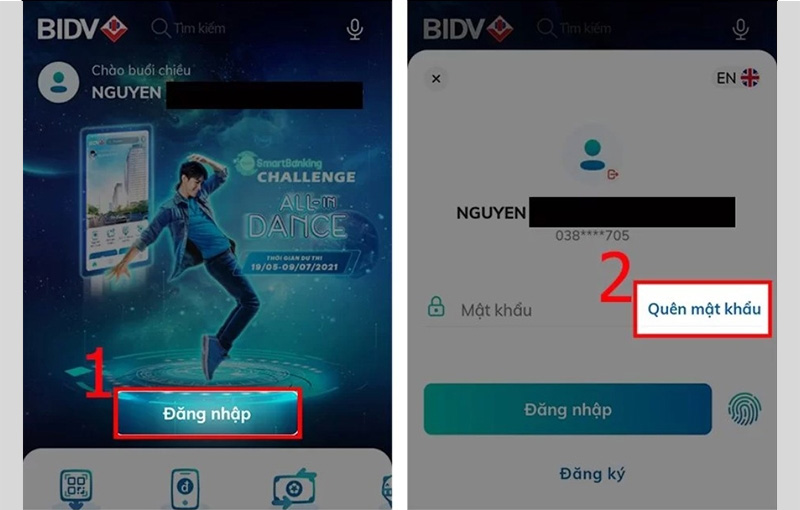 Nhấn vào Quên mật khẩu trong giao diện đăng nhập