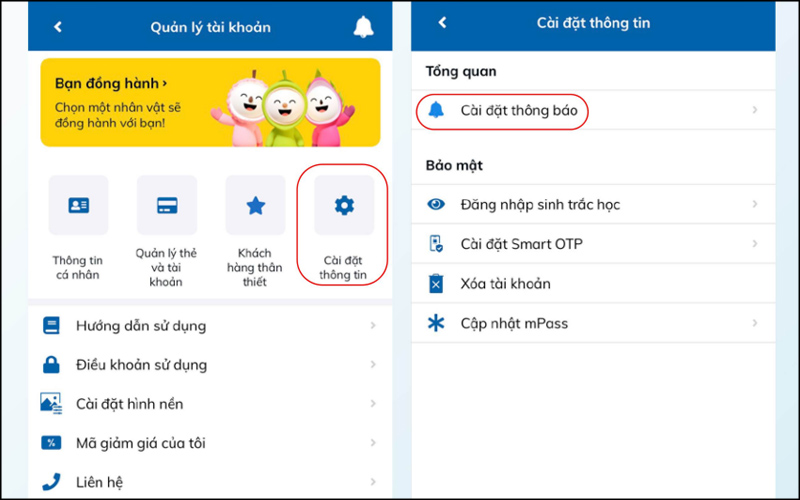 Chọn Cài đặt thông tin và chọn Cài đặt thông báo