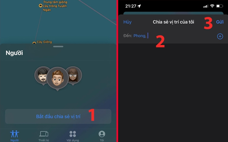 Chọn Bắt đầu chia sẻ vị trí trong ứng dụng Tìm