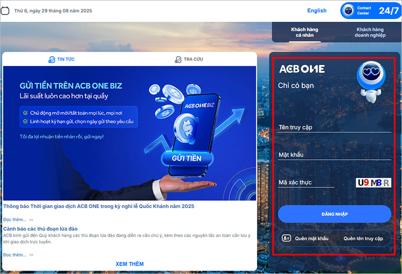 Truy cập địa chỉ website chính thức của ACB Online Banking