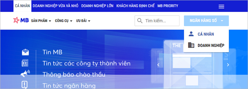 Truy cập website chính thức của MBBank