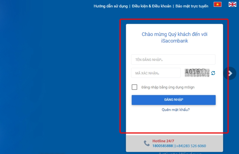 Truy cập website chính thức của iSacombank