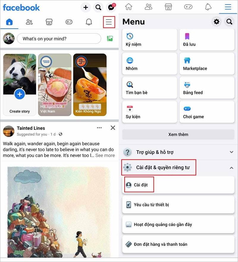 Chọn vào mục “Cài đặt & quyền riêng tư” và chọn “Cài đặt”