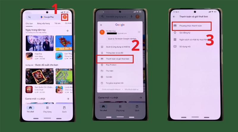 Trong thanh toán và gói thuê bao chọn Phương thức thanh toán