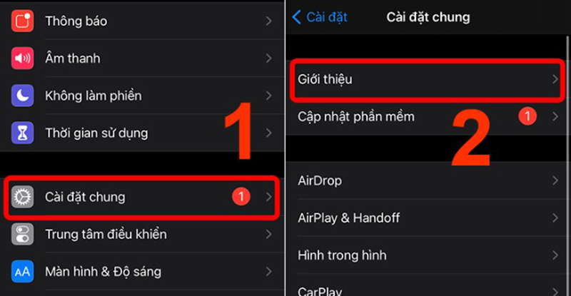 Vào mục Giới thiệu trong cài đặt chung
