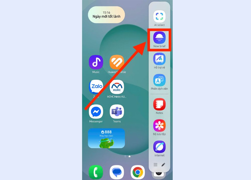 Truy cập Now Brief từ bảng cạnh màn hình 