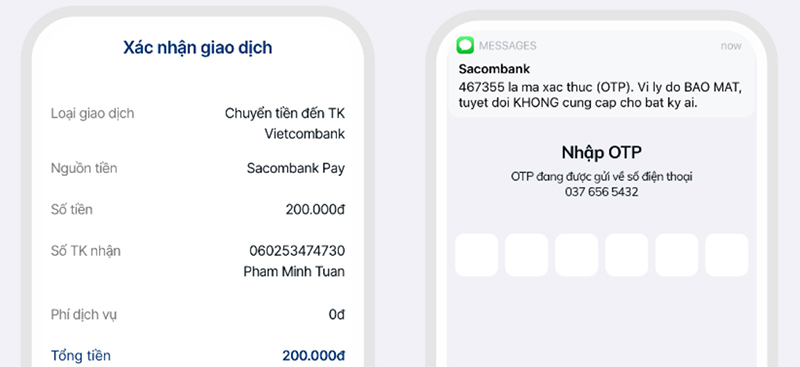 Xác nhận thông tin và nhập mã OTP