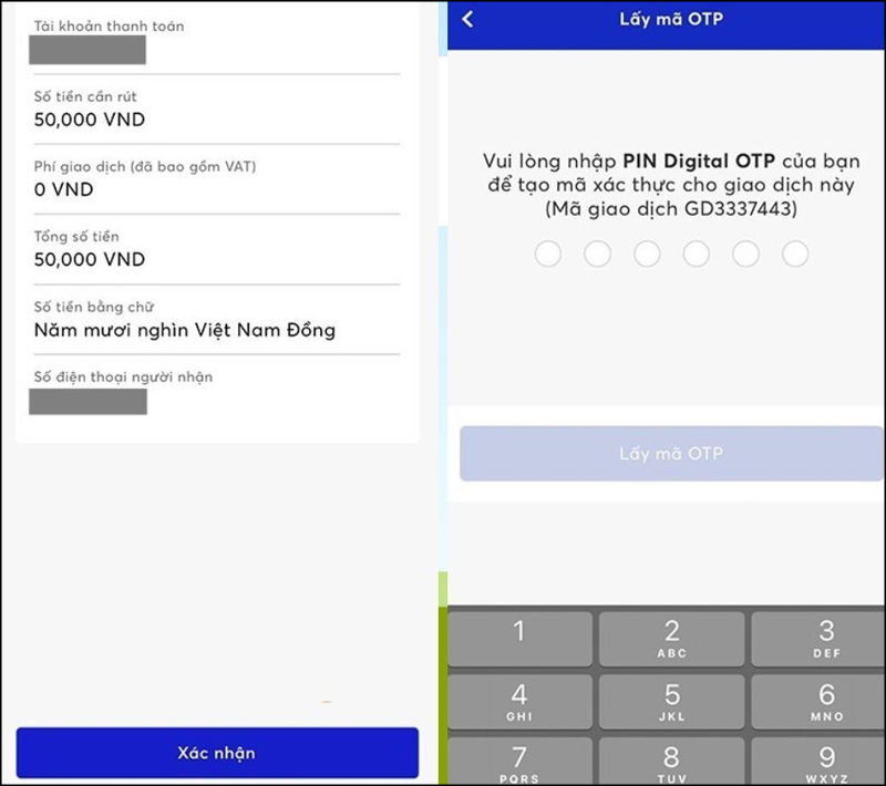 Kiểm tra lại thông tin và nhập mã OTP
