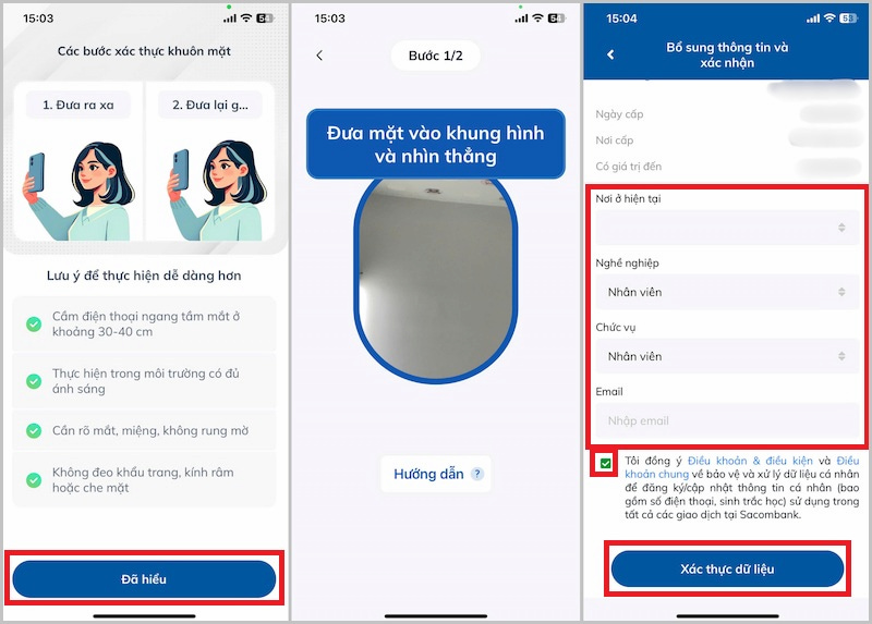 Xác thực khuôn mặt theo hướng dẫn trên màn hình