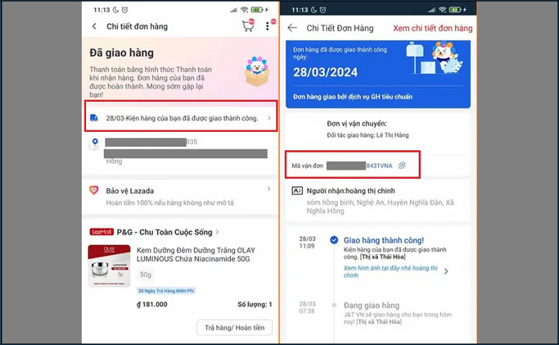 Xem thông tin chi tiết mã vận đơn 