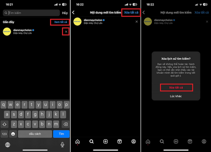 Xóa lịch sử tìm kiếm trên Instagram bằng điện thoại