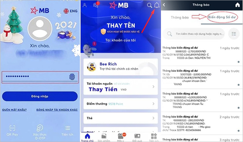 Xóa thông báo biến động số dư trên app MBBank