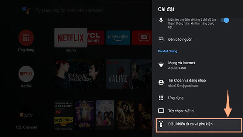 Chọn tiếp vào “Điều khiển từ xa và phụ kiện”