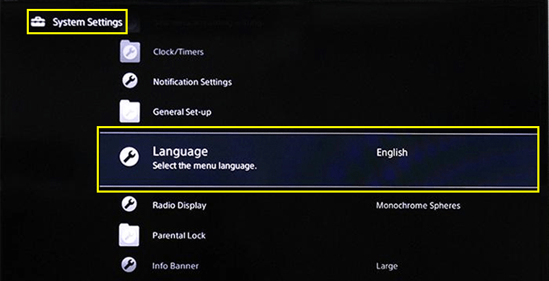 Chọn System settings (Cài đặt hệ thống) trên tivi Sony