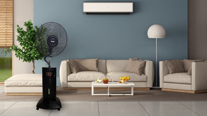 Sử dụng quạt phun sương kết hợp với máy lạnh