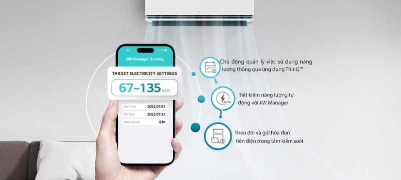 Tính năng kW Manager trên máy lạnh LG DUALCOOL AI Air