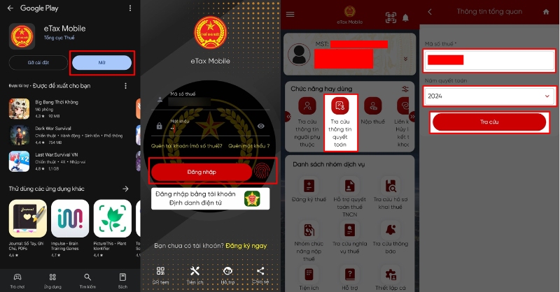 Cách tra cứu thông tin quyết toán thuế trên eTax Mobile