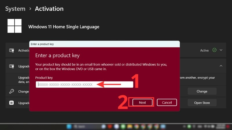 Dùng key bản quyền để Active Windows 
