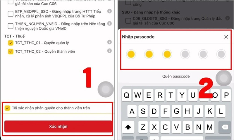Sau khi đã chọn đầy đủ các quyền, bấm "Xác nhận" để lưu lại cài đặt phân quyền