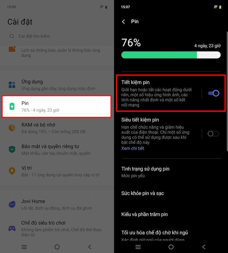 Bật chế độ tiết kiệm pin trên Vivo V50 Lite 5G