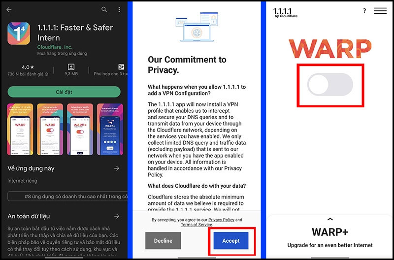 Vào web bị chặn trên điện thoại bằng App 1.1.1.1 Faster Internet