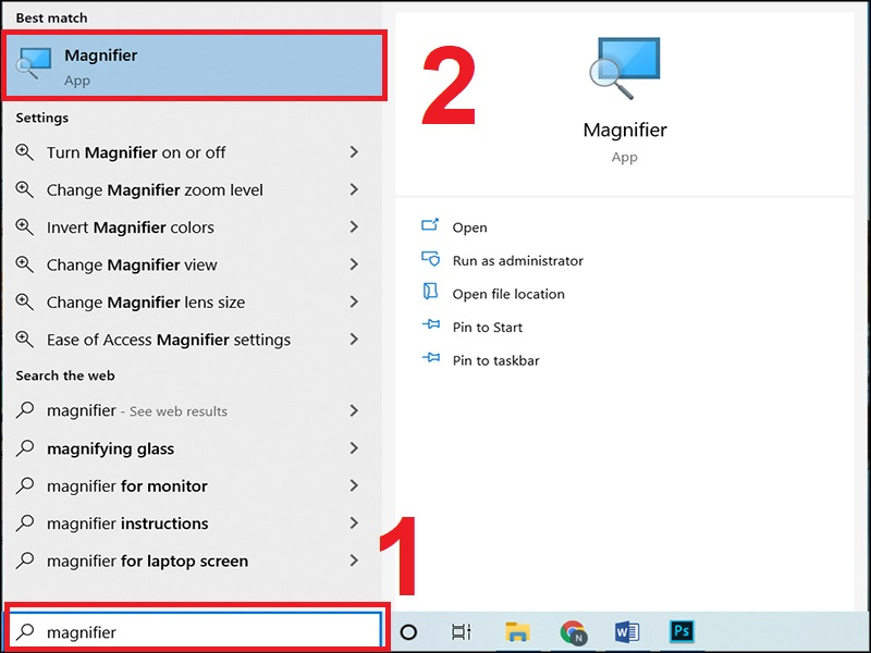Cách bật Magnifier trên máy tính Windows để phóng to, thu nhỏ màn hình