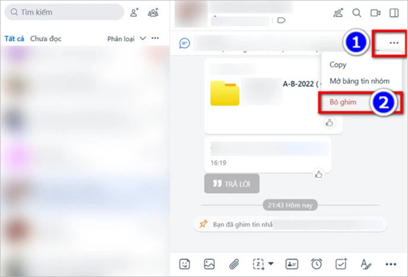 Hướng dẫn bỏ ghim tin nhắn Zalo trên máy tính