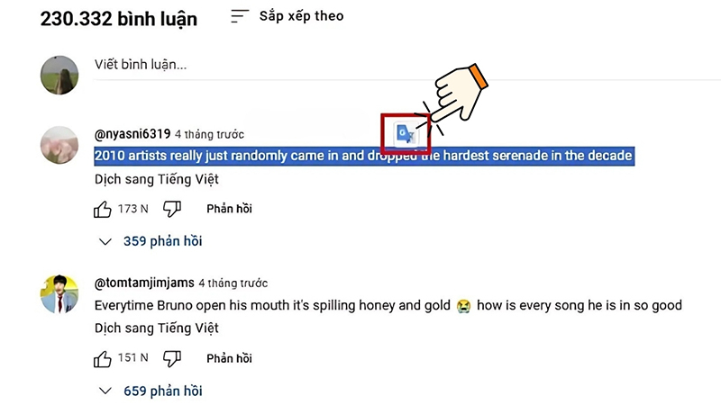 Bôi chọn đoạn bình luận cần dịch trên Youtube
