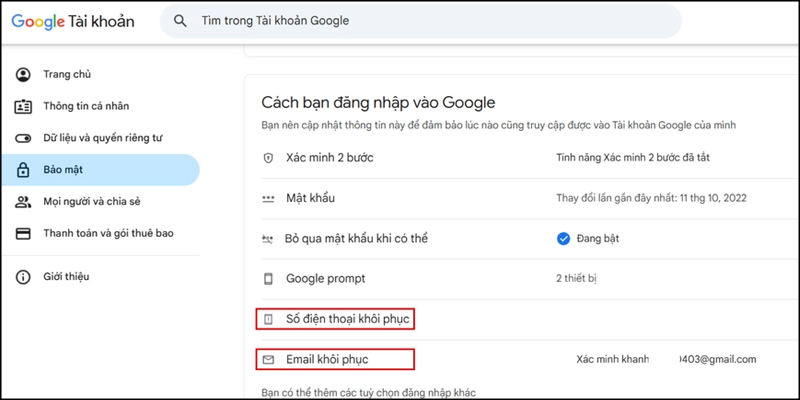 Các bước thiết lập tính năng Recovery Contacts để khôi phục Gmail