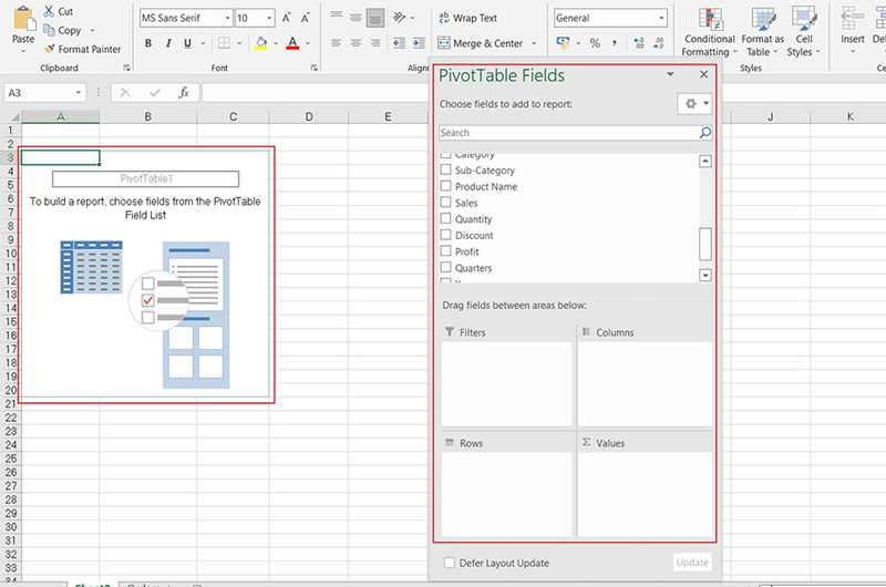 Pivot Table sẽ xuất hiện tại vị trí bạn chọn hoặc tại Sheet mới
