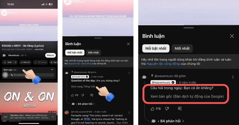 Cách dịch bình luận YouTube trên điện thoại