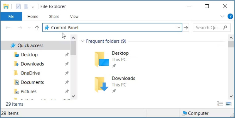 Cách mở Control Panel thông qua thanh địa chỉ File Explorer