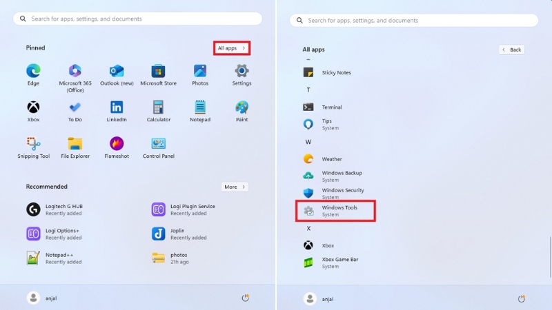 Cách mở Control Panel qua menu Start