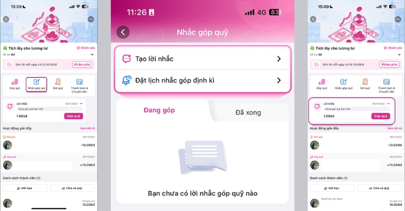 Cách nhắc nhỡ góp quỹ nhóm MoMo