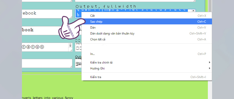 Sao chép văn bản đã đổi kiểu chữ từ Unicode Text Converter để dán vào Facebook